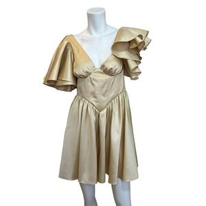 ASOS Luxe Gold One Shoulder Satin Corset Detail Cocktail Mini Dress sz 6 NWT